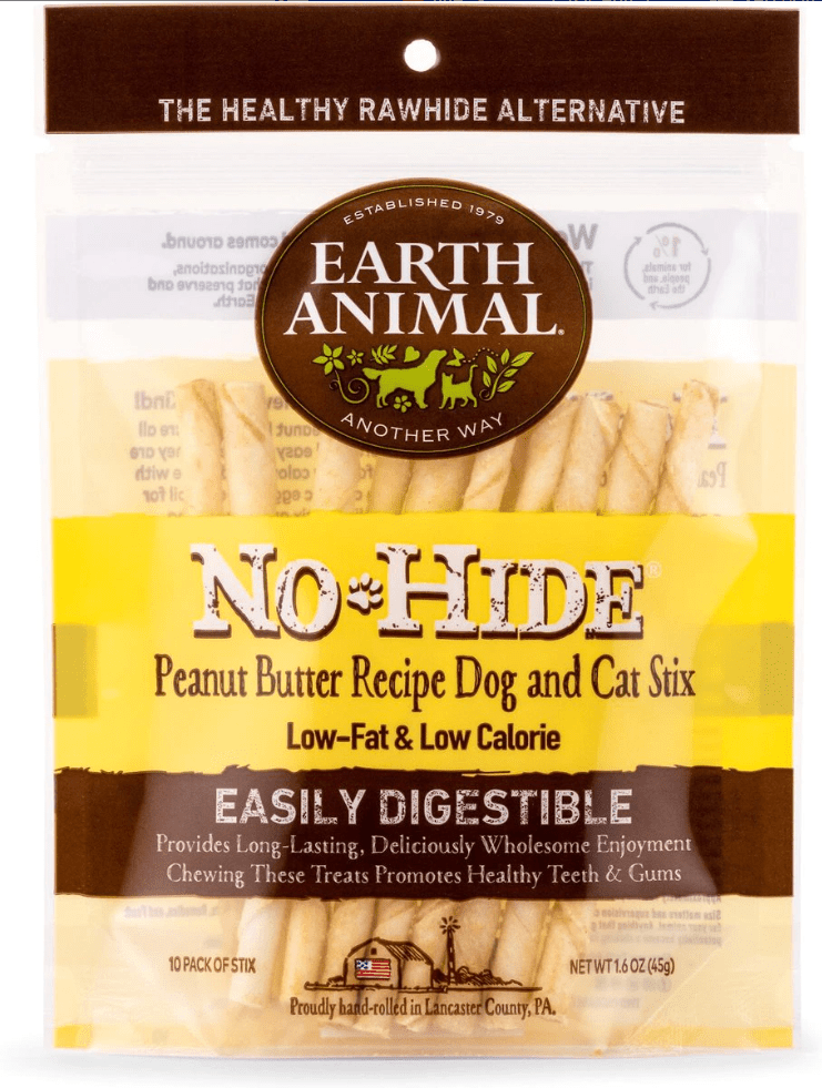 Earth Animal No Hide Chews Dog & Cat Treats Stix 10 Pack: Peanut Butter - Glad Dogs Nation | ALL Profits Donated