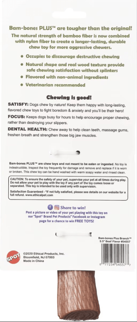 Ethical Pet Bambone Bam - Bones Plus Branch Beef Dog Toy Chew: 2 Sizes - Glad Dogs Nation | ALL Profits Donated