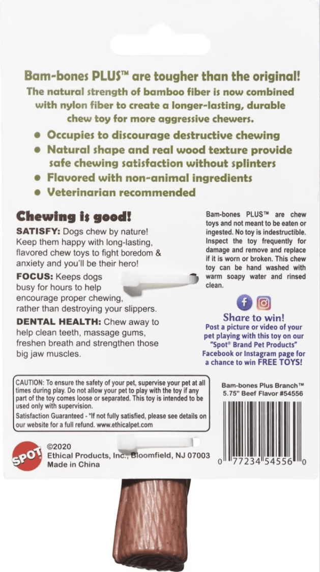 Ethical Pet Bambone Bam - Bones Plus Branch Beef Dog Toy Chew: 2 Sizes - Glad Dogs Nation | ALL Profits Donated