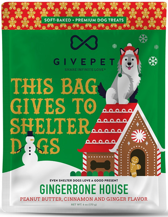 GivePet Holiday Dog Treats Gingerbone House: Peanut Butter, Cinnamon and Ginger 6 Oz. - Glad Dogs Nation | ALL Profits Donated