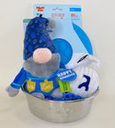 Hanukkah Dog Toy Gift Basket with Hanukkah Gnome, Dreidel & Dog Bowl: Easy to Customize - Glad Dogs Nation | ALL Profits Donated