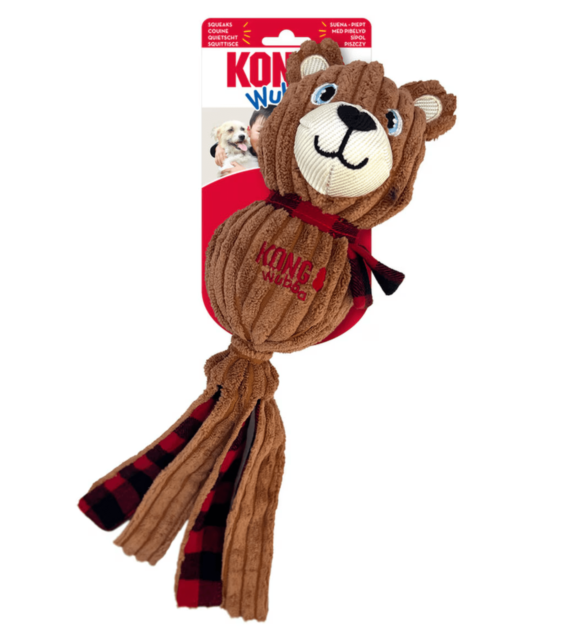 KONG Holiday Wubba™ Corduroy Bear Squeaky Tug Dog Toy: Large - Glad Dogs Nation | ALL Profits Donated