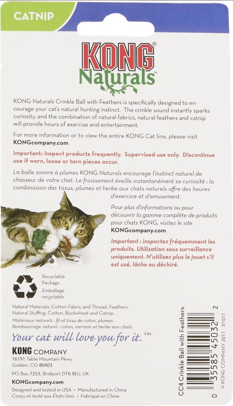 KONG Naturals Crinkle Ball with Feathers Cat Toys 2 Pack CHEAPER THAN CHEWY - Glad Dogs Nation | ALL Profits Donated
