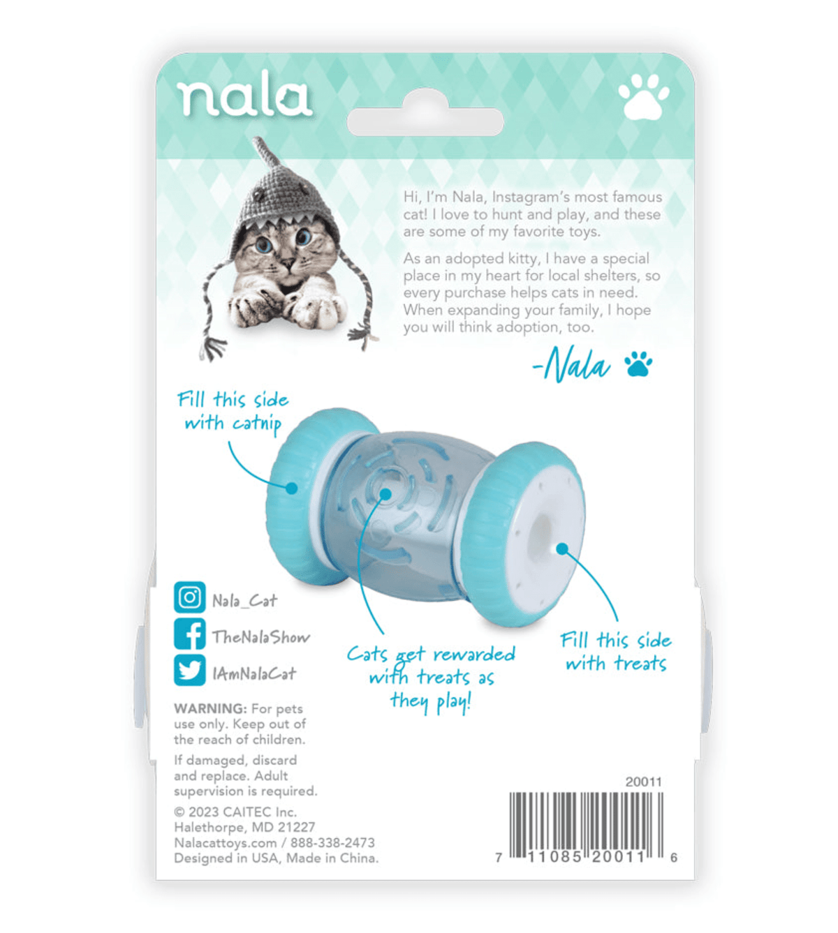 20% OFF! Nala Cat Wheelie Drum Catnip & Treat Dispenser