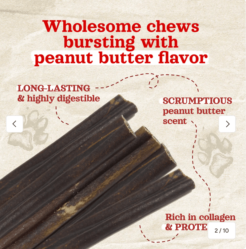 Natural Farm Collagen Sticks: Peanut Butter Flavor 6" or 12" - Glad Dogs Nation | ALL Profits Donated