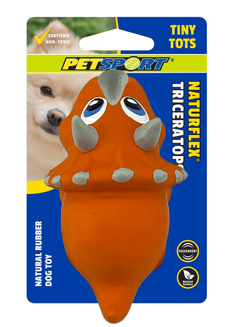 PetSport Naturflex Tiny Tots Triceratop 4" Natural Latex Dog Toy - Glad Dogs Nation | ALL Profits Donated