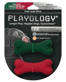 Playology Dual Layer Bone Rubber Dog Toy 2 - Pack | BPA - Free Scented Chew Toy - Glad Dogs Nation | ALL Profits Donated