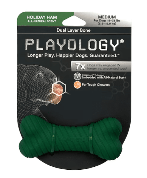 Playology Rubber Dual Layer Bone BPA - Free Scented Dog Toy: Ham & Prime Rib - Glad Dogs Nation | ALL Profits Donated