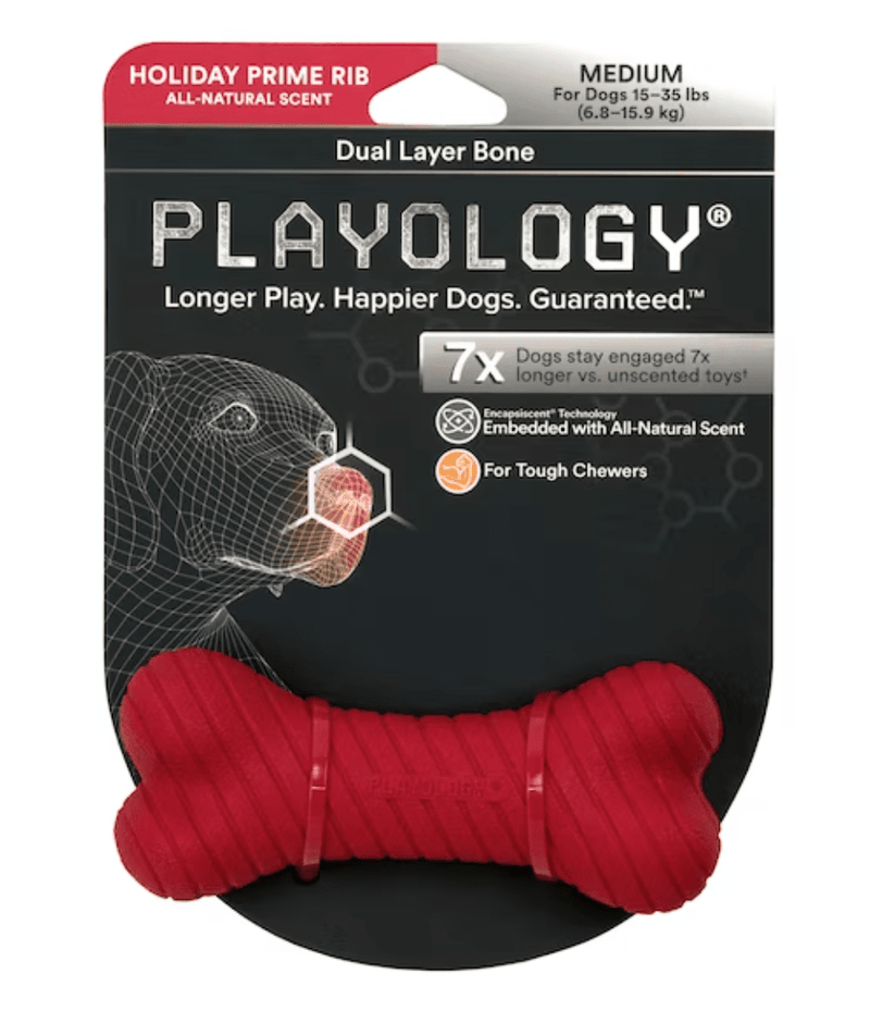 Playology Rubber Dual Layer Bone BPA - Free Scented Dog Toy: Ham & Prime Rib - Glad Dogs Nation | ALL Profits Donated