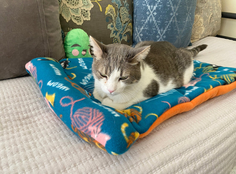 Screaming Pickles Handmade Kitty Meow Fleece Pet Bed Cozy Mat with Pillow - Glad Dogs Nation | ALL Profits Donated