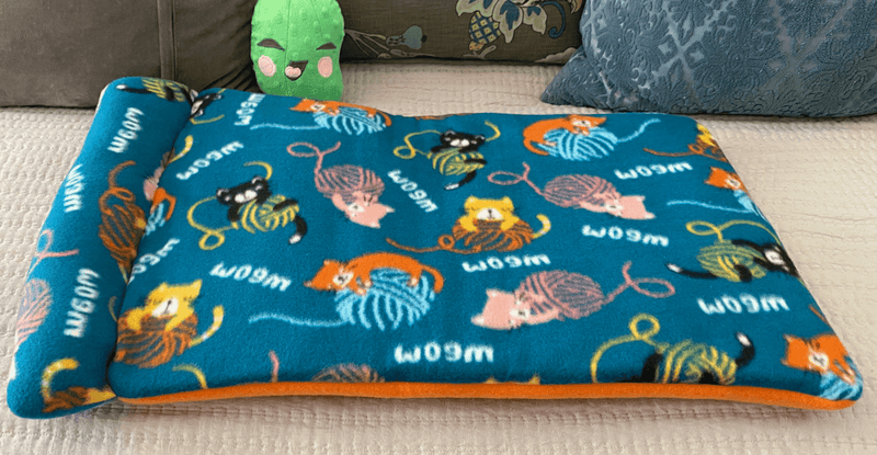 Screaming Pickles Handmade Kitty Meow Fleece Pet Bed Cozy Mat with Pillow - Glad Dogs Nation | ALL Profits Donated