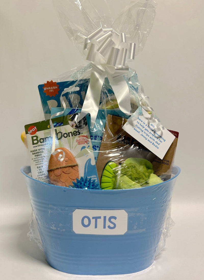 Super Chewer Fish Story Dog Gift Basket, New Puppy Gift Basket / Toys, Chew, Treats - Glad Dogs Nation | ALL Profits Donated