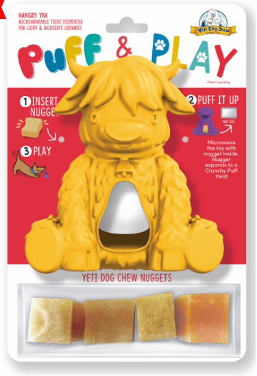 Yeti Dog Yak Cheese Chew Puff & Play Dog Chew Treat Dispenser: Hangry Yak Orange or Yellow - Glad Dogs Nation | ALL Profits Donated