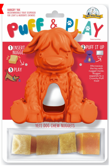 Yeti Dog Yak Cheese Chew Puff & Play Dog Chew Treat Dispenser: Hangry Yak Orange or Yellow - Glad Dogs Nation | ALL Profits Donated