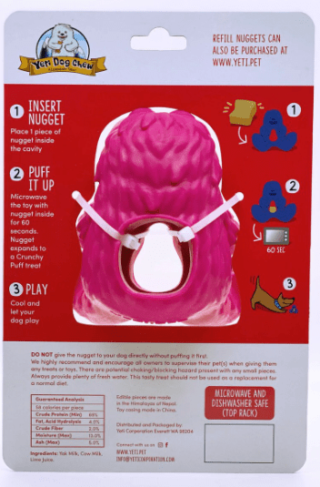 Yeti Dog Yak Cheese Chew Puff & Play Dog Chew Treat Dispenser: Hangry Yeti Blue or Pink - Glad Dogs Nation | ALL Profits Donated
