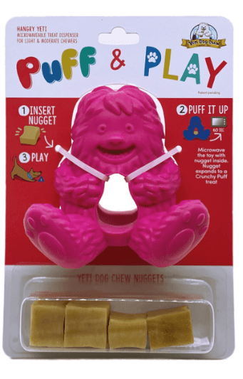 Yeti Dog Yak Cheese Chew Puff & Play Dog Chew Treat Dispenser: Hangry Yeti Blue or Pink - Glad Dogs Nation | ALL Profits Donated