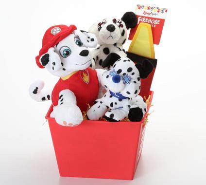Dalmatian SQUEAKY Dog/Puppy Gift Basket with Firehose Toy: 2 Sizes - Glad Dogs Nation | www.GladDogsNation.com