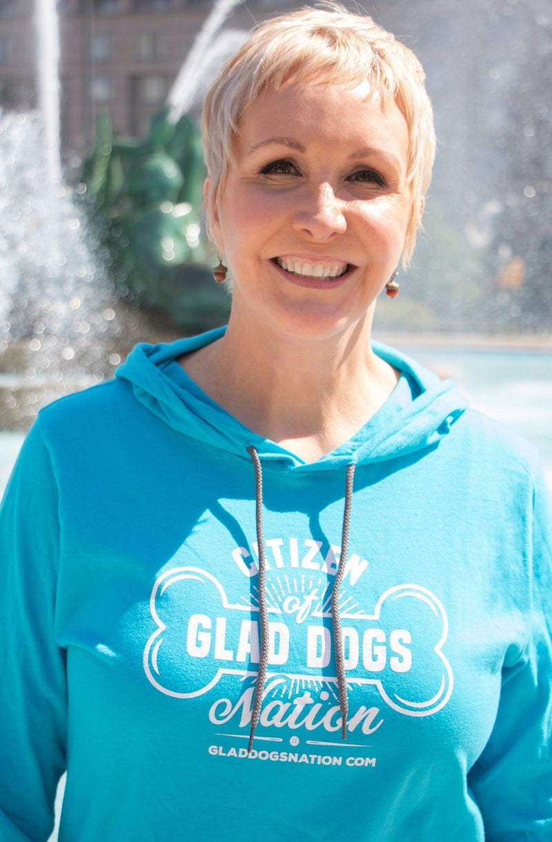 Citizen of Glad Dogs Nation Long Sleeved Hooded Tee: Blue