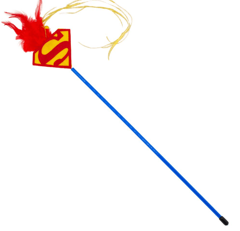 Superman Shield Cat Toy Wand  with Feather and Ribbons - Glad Dogs Nation | ALL profits donated