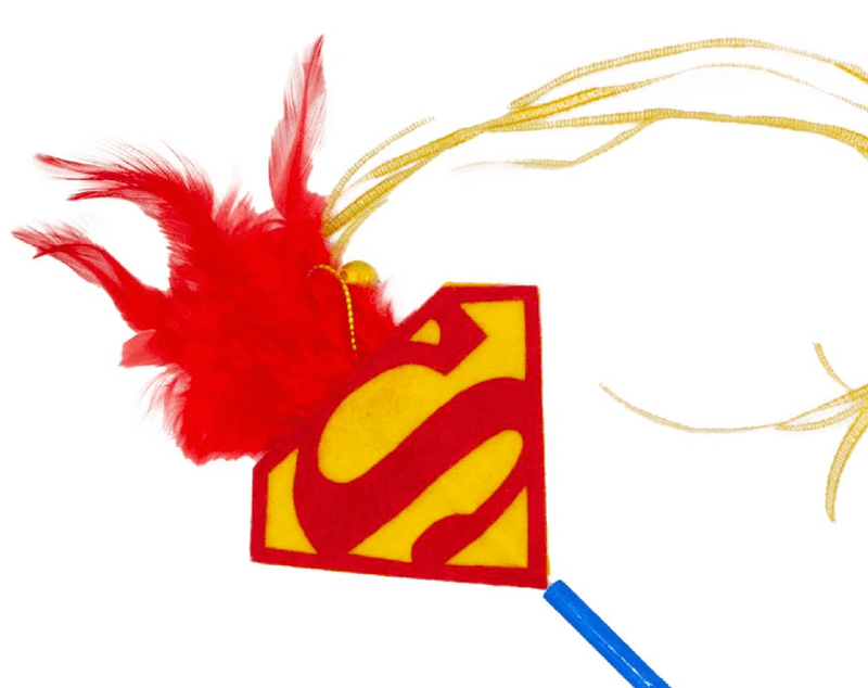 50% OFF! Superman Shield Cat Toy Wand with Feather and Ribbons