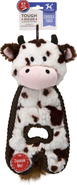 Outward Hound Cuddle Tugs Cow Squeaky Plush Dog Toy