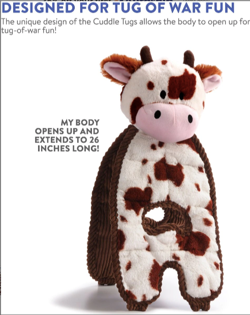 Outward Hound Cuddle Tugs Cow Squeaky Plush Dog Toy