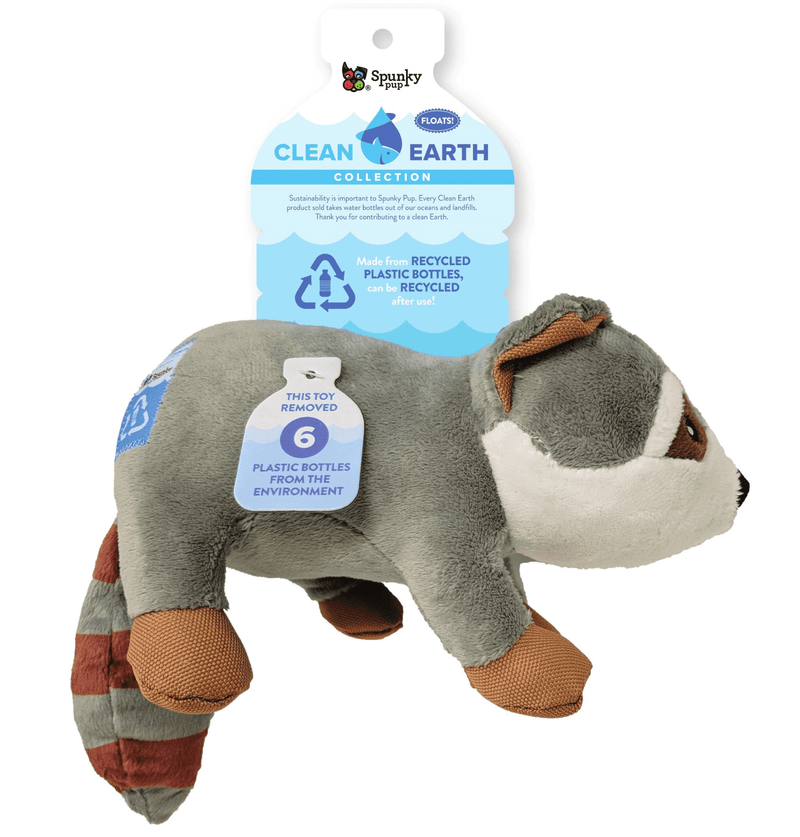 Spunky Pup Clean Earth Recycled Raccoon Plush Dog Toy * 2 Sizes * Floats