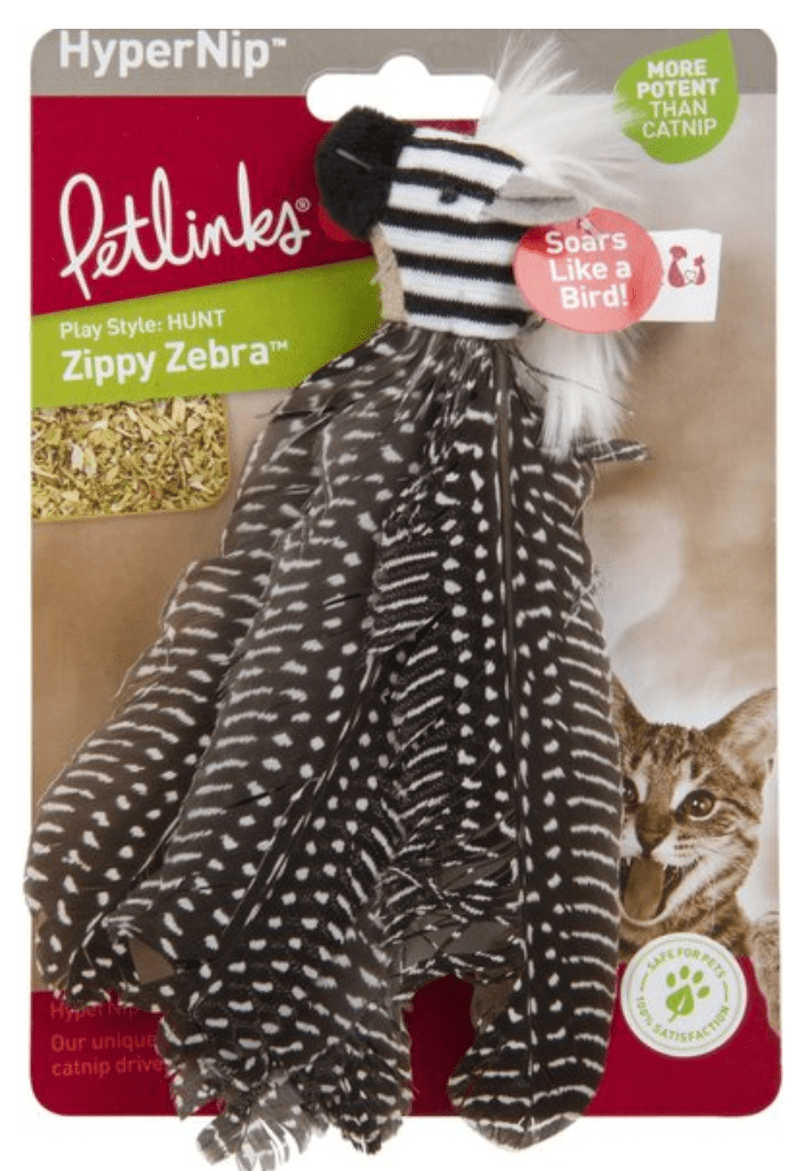 Petlinks HappyNip Safari Zippy Zebra Feathered Cat Toy with Catnip