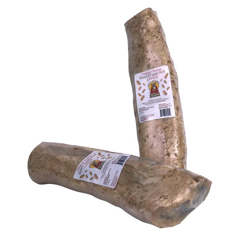 Barking Buddha 12" PEANUT BUTTER Beef Cheeks: Medium to XLarge Dogs - Glad Dogs Nation | ALL Profits Donated