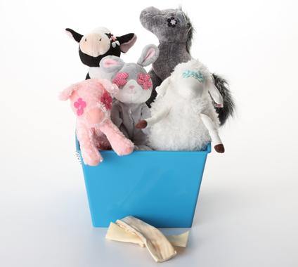 Down on the Farm Dog & Puppy Gift Basket: 3 Sizes / Squeak or Silent Plush Toys - Glad Dogs Nation | ALL Profits Donated