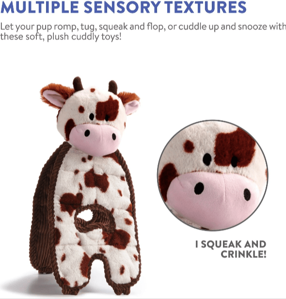 Outward Hound Cuddle Tugs Cow Squeaky Plush Dog Toy - Glad Dogs Nation | ALL Profits Donated