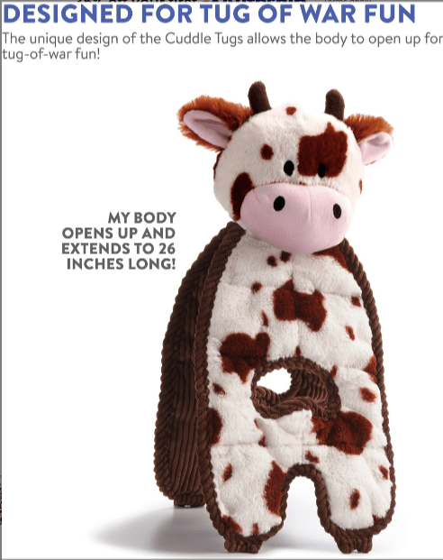Outward Hound Cuddle Tugs Cow Squeaky Plush Dog Toy - Glad Dogs Nation | ALL Profits Donated